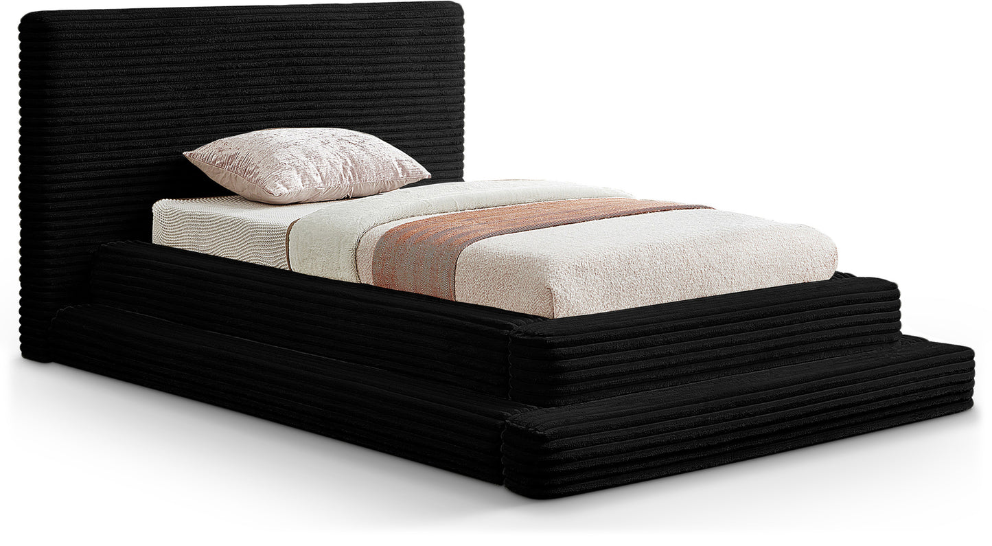 trivoli black corduroy fabric twin bed (3 boxes)