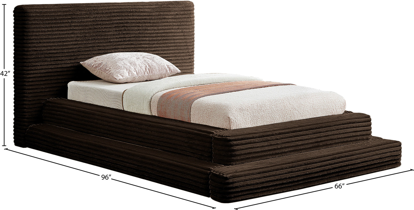 trivoli brown corduroy fabric twin bed (3 boxes)