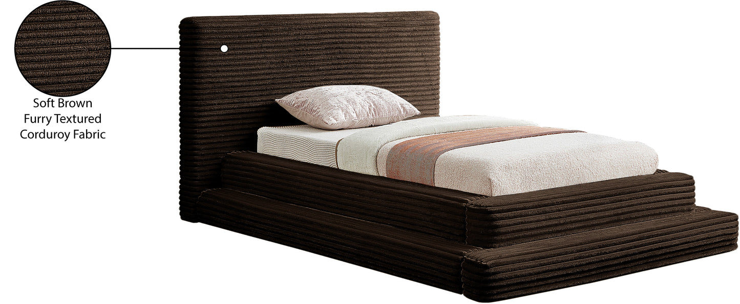 trivoli brown corduroy fabric twin bed (3 boxes)