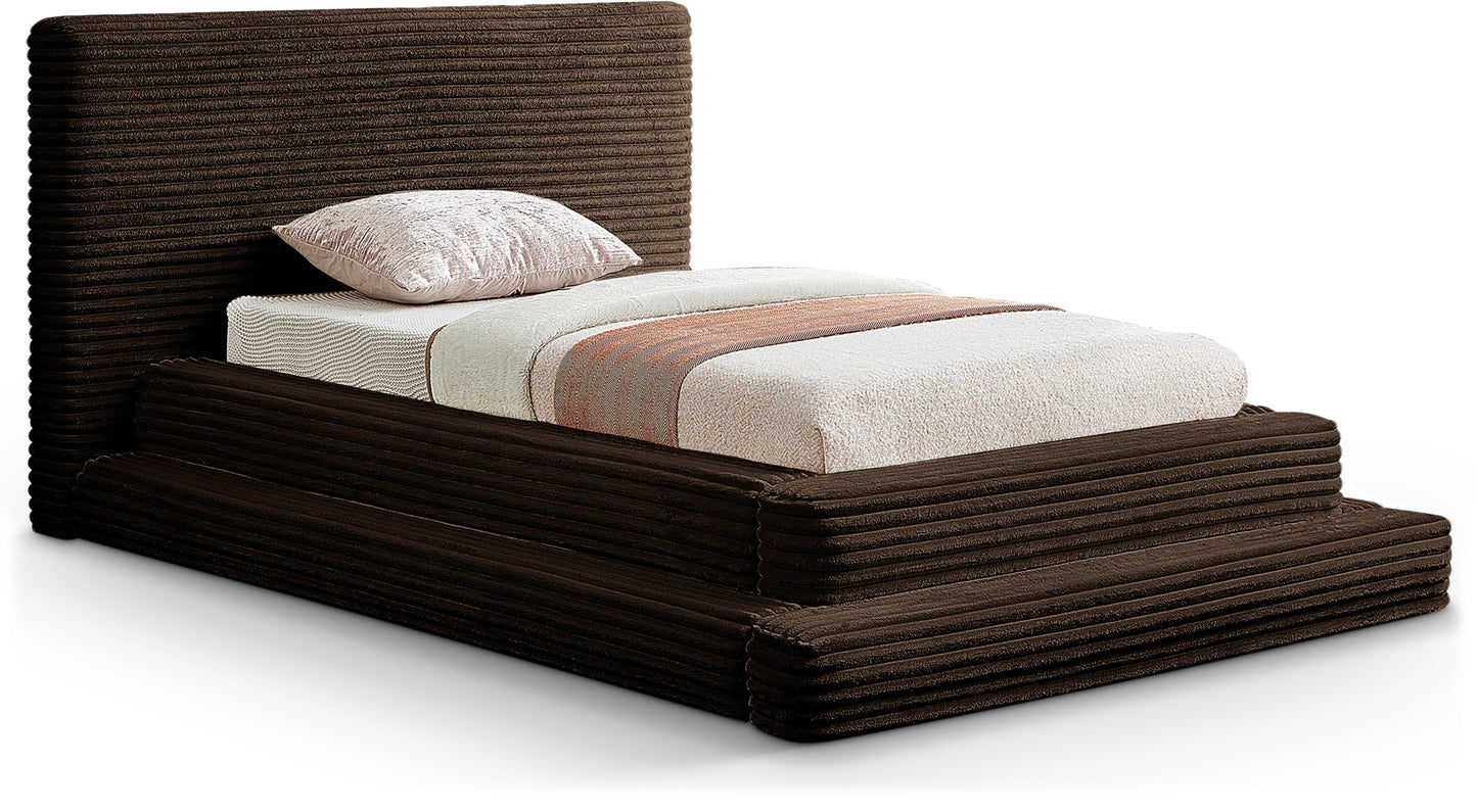 trivoli brown corduroy fabric twin bed (3 boxes)