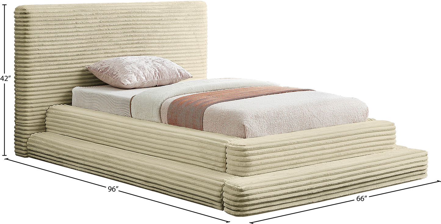 trivoli cream corduroy fabric twin bed (3 boxes)