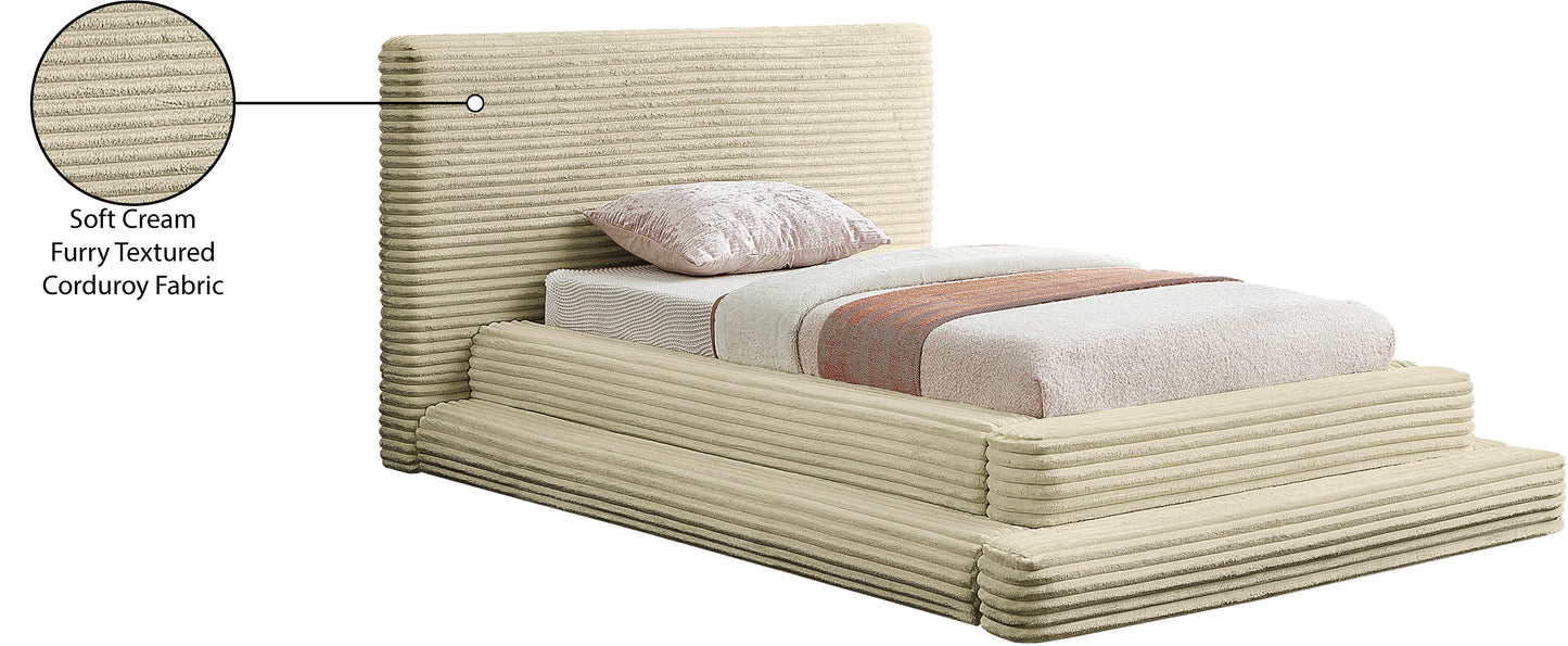 trivoli cream corduroy fabric twin bed (3 boxes)