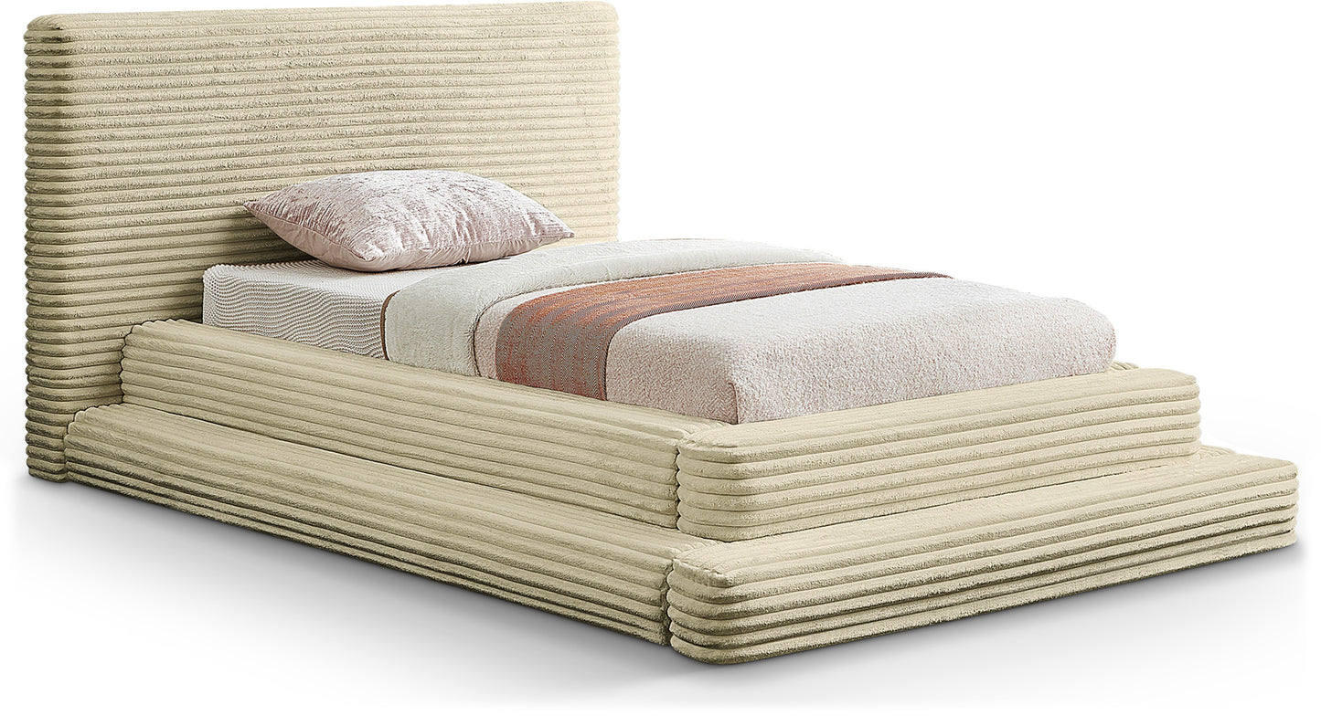 trivoli cream corduroy fabric twin bed (3 boxes)