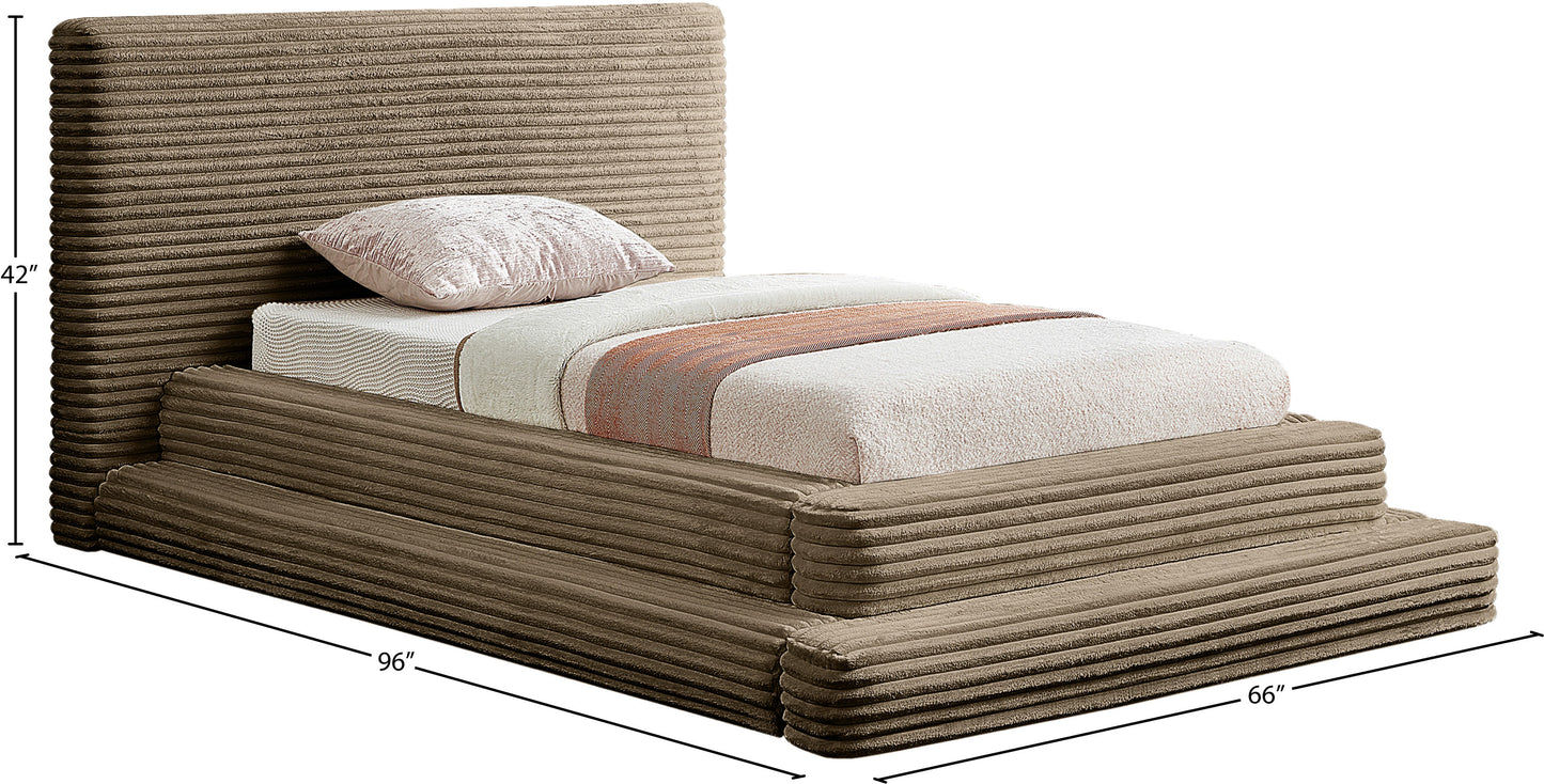 trivoli taupe corduroy fabric twin bed (3 boxes)