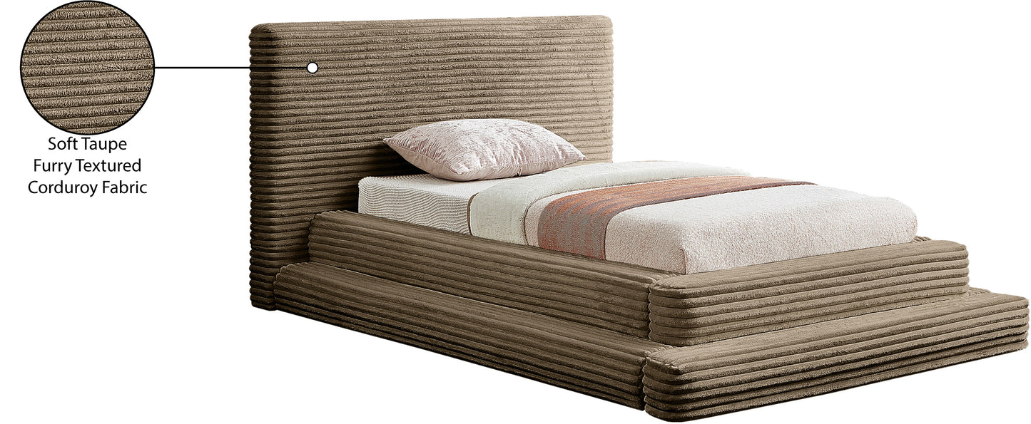 trivoli taupe corduroy fabric twin bed (3 boxes)