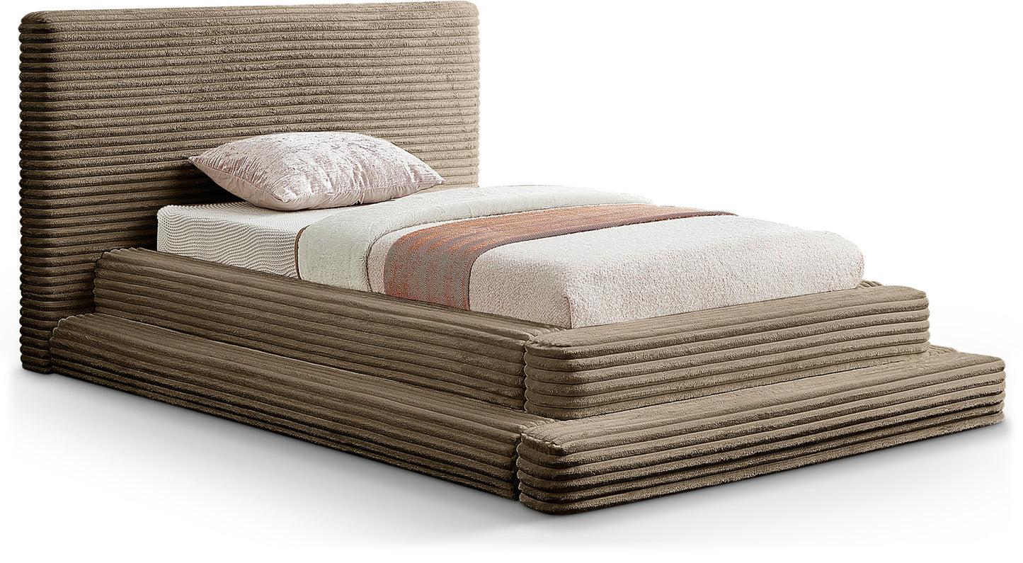 trivoli taupe corduroy fabric twin bed (3 boxes)