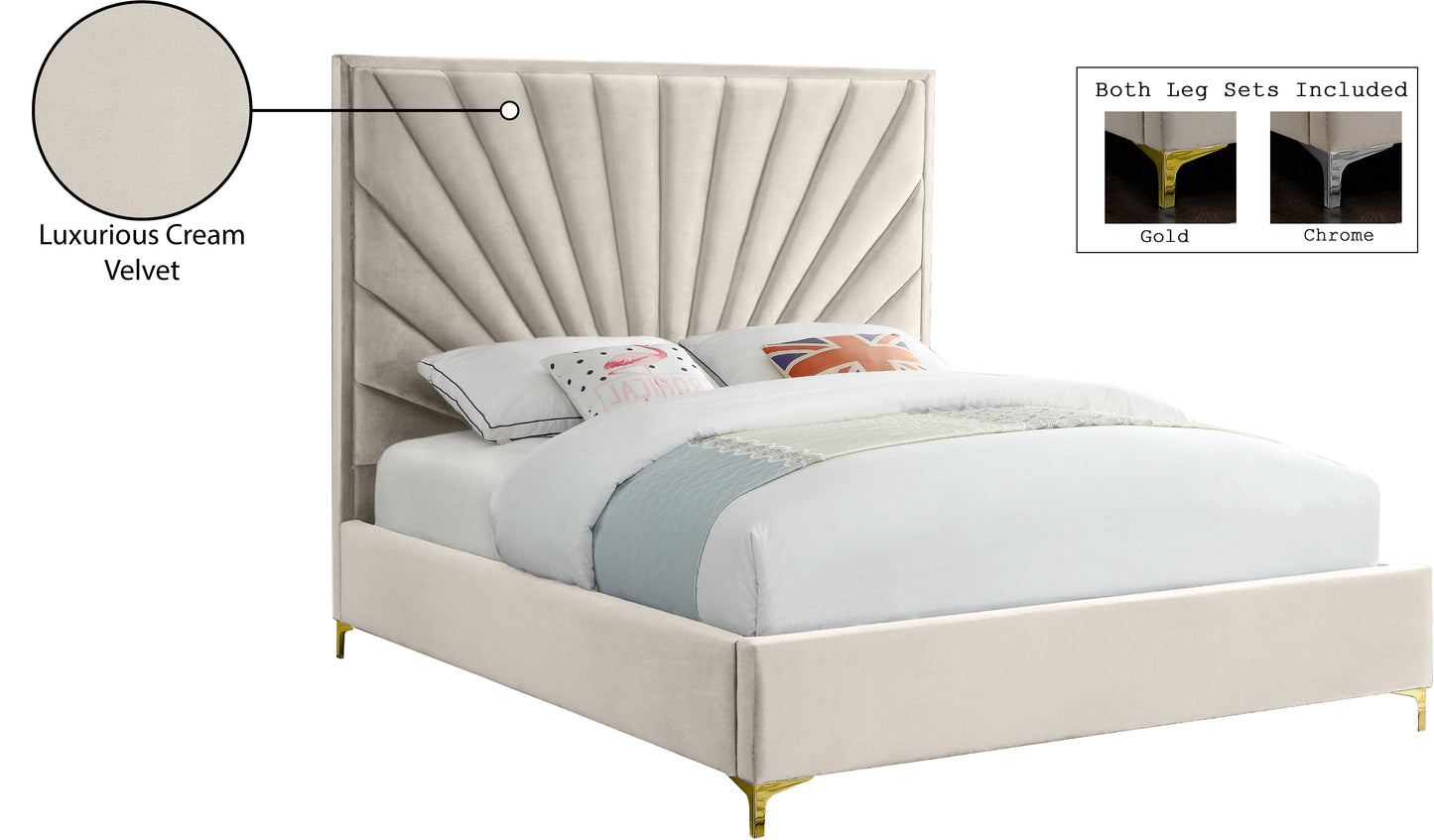 kali cream velvet full bed f