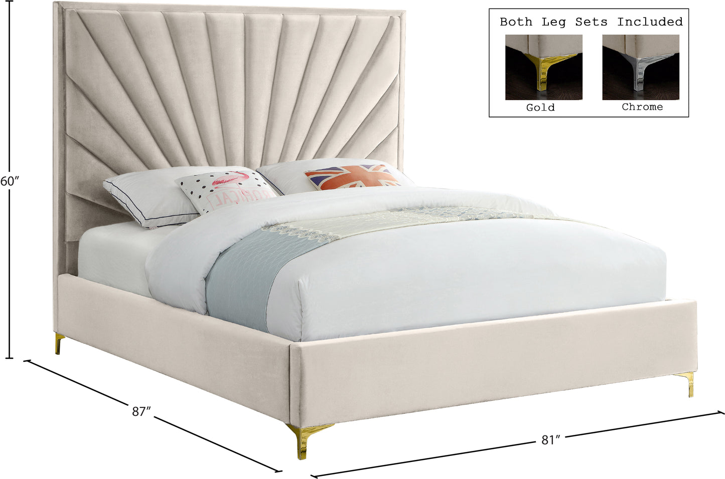 kali cream velvet king bed k