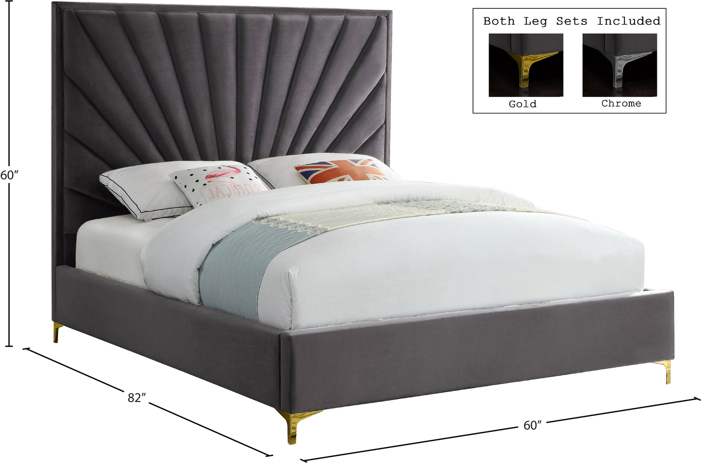 kali grey velvet full bed f