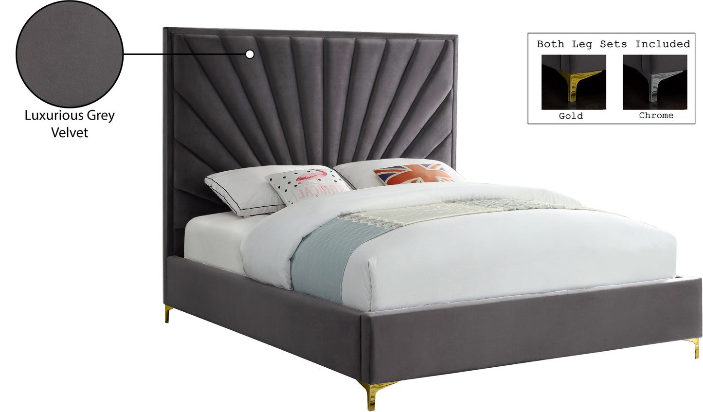 kali grey velvet full bed f