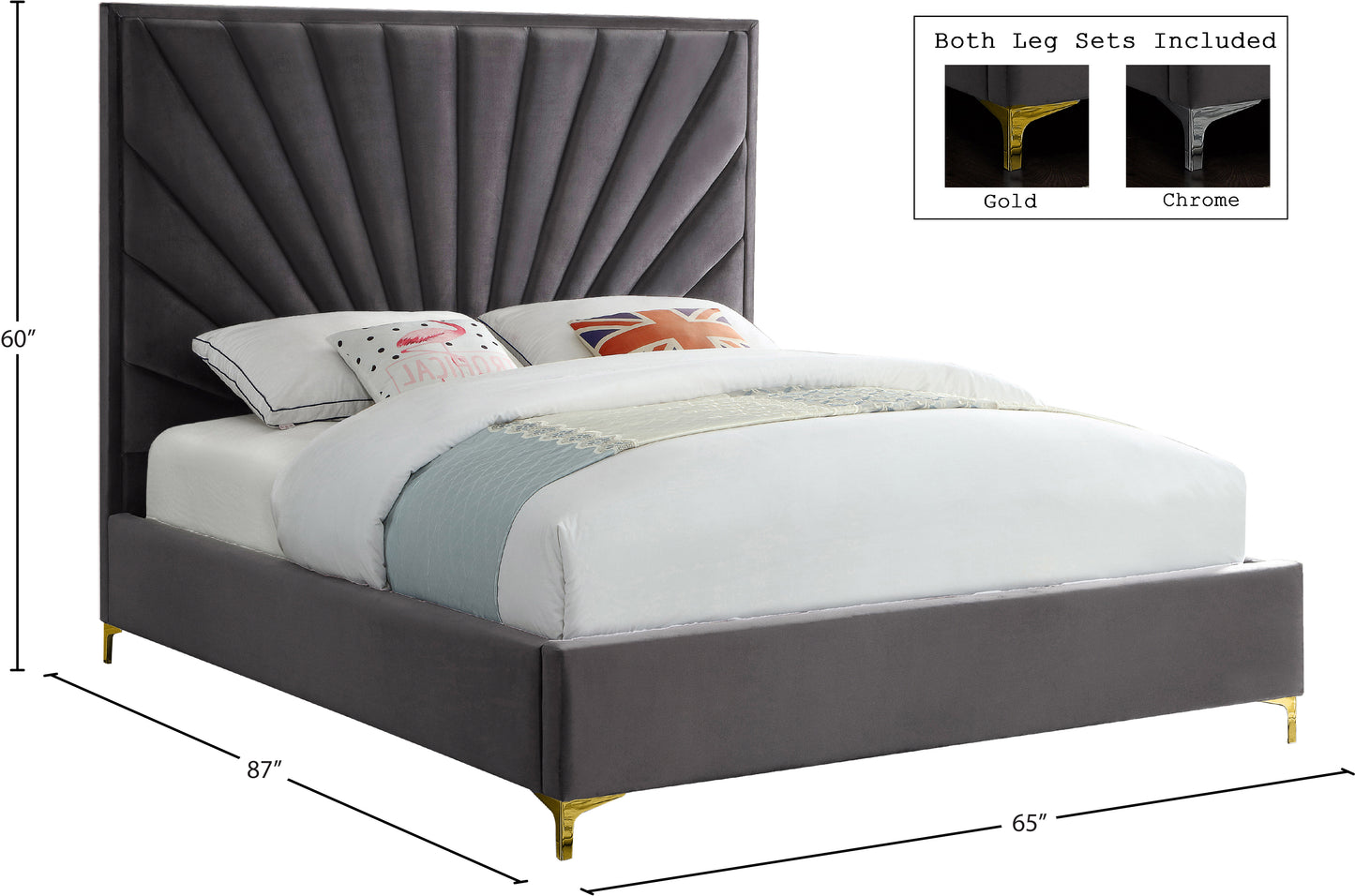 kali grey velvet queen bed q