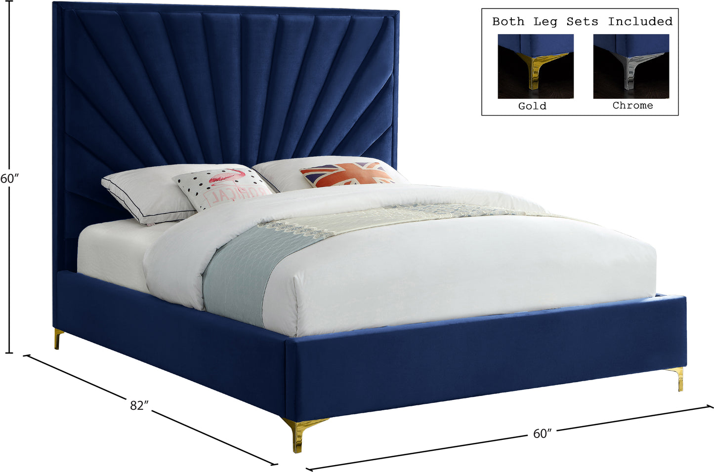 kali navy velvet full bed f