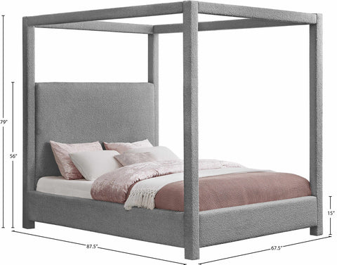 Iris Grey Boucle Fabric Upholstered Queen Bed, 1 Piece