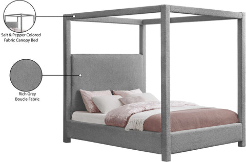 Iris Grey Boucle Fabric Upholstered Queen Bed, 1 Piece