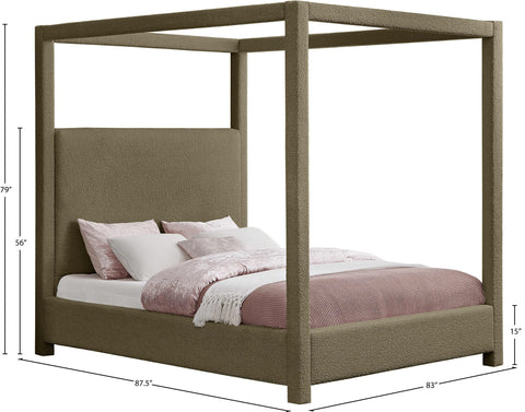 Iris Olive Boucle Fabric Upholstered King Bed, 1 Piece