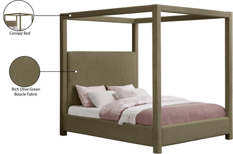 Iris Olive Boucle Fabric Upholstered Queen Bed, 1 Piece