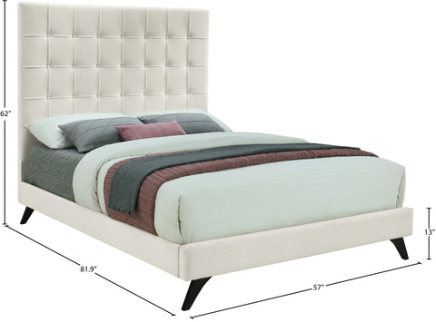 Linden Cream Velvet Upholstered Full Bed, 1 Piece