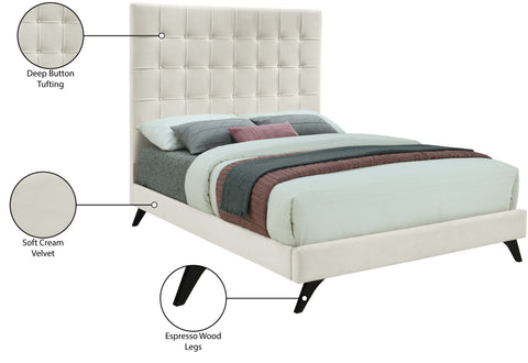 Linden Cream Velvet Upholstered Full Bed, 1 Piece