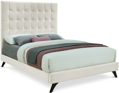Linden Cream Velvet Upholstered Full Bed, 1 Piece