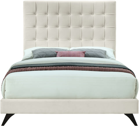 Linden Cream Velvet Upholstered Full Bed, 1 Piece