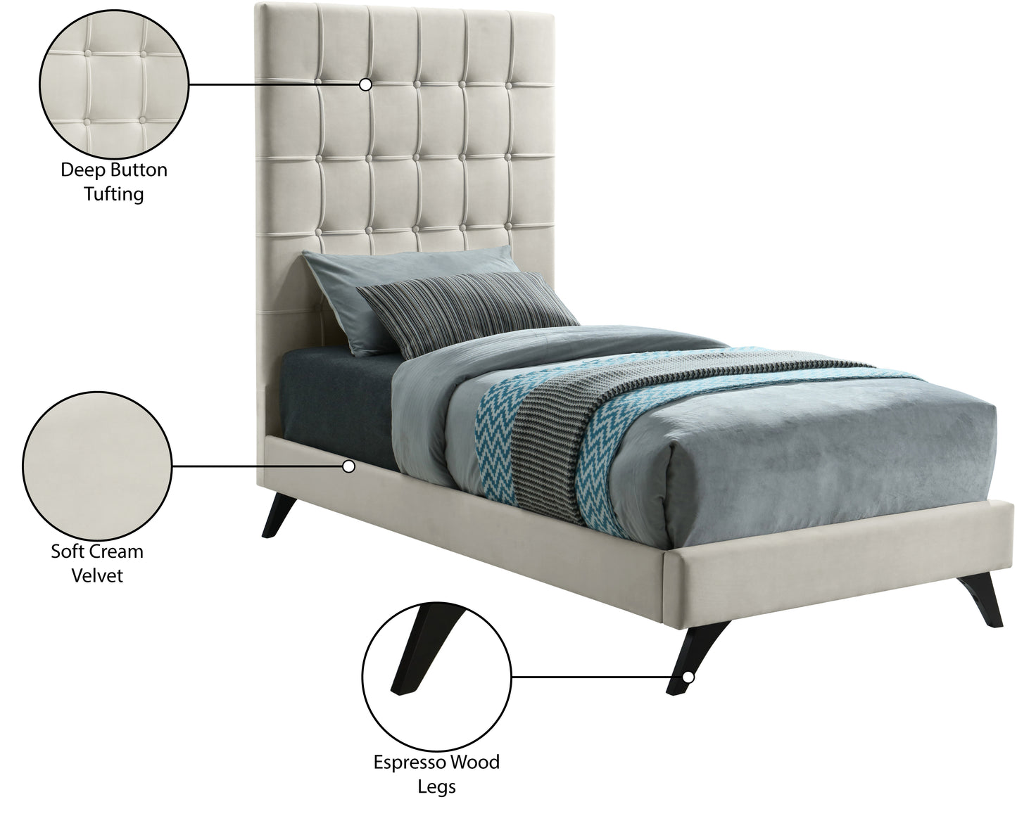 naya cream velvet twin bed t