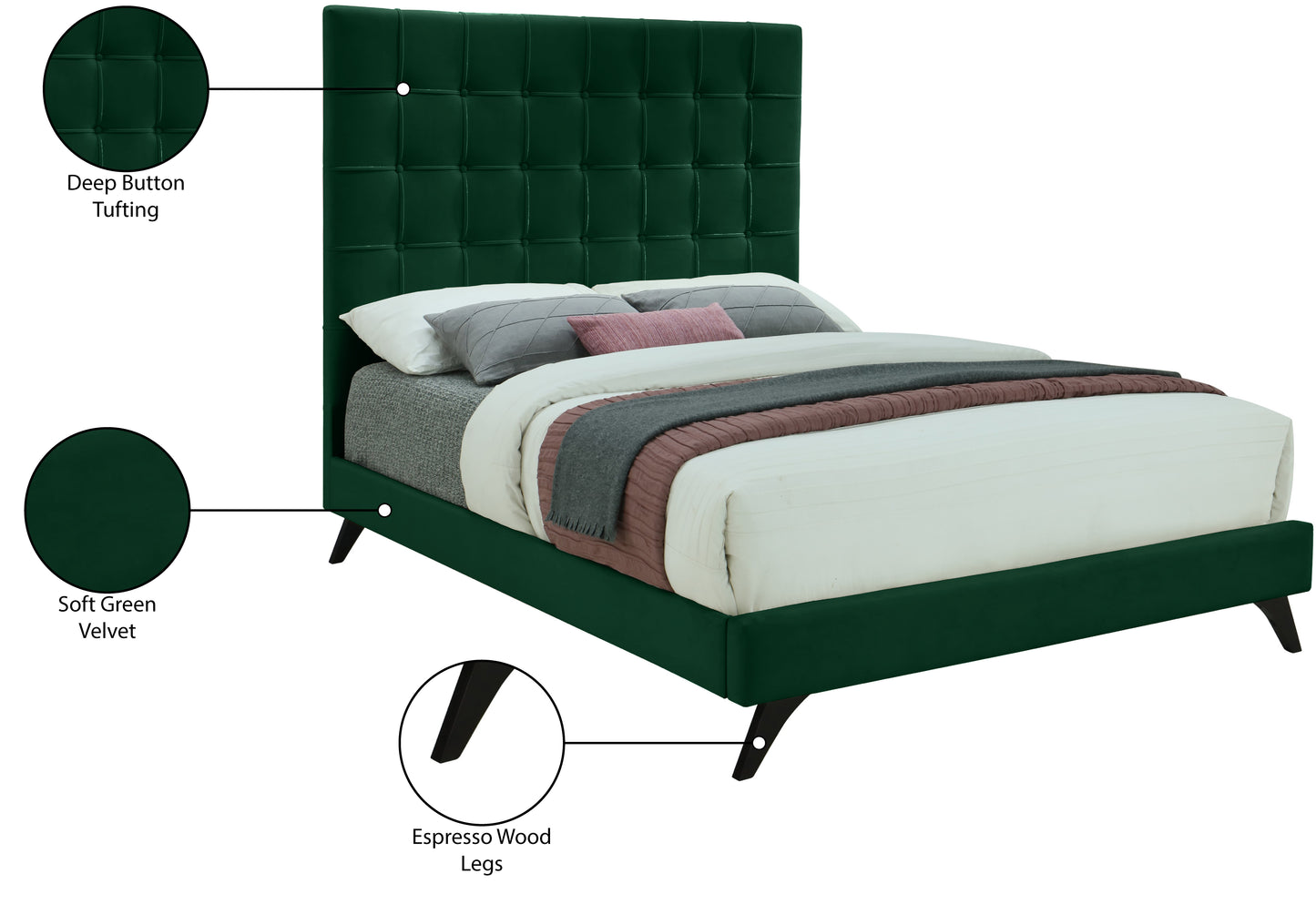 naya green velvet full bed f