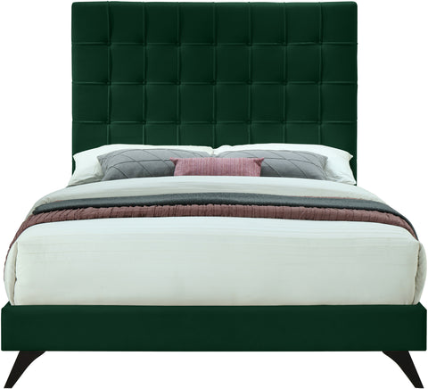 Linden Green Velvet Upholstered King Bed, 1 Piece