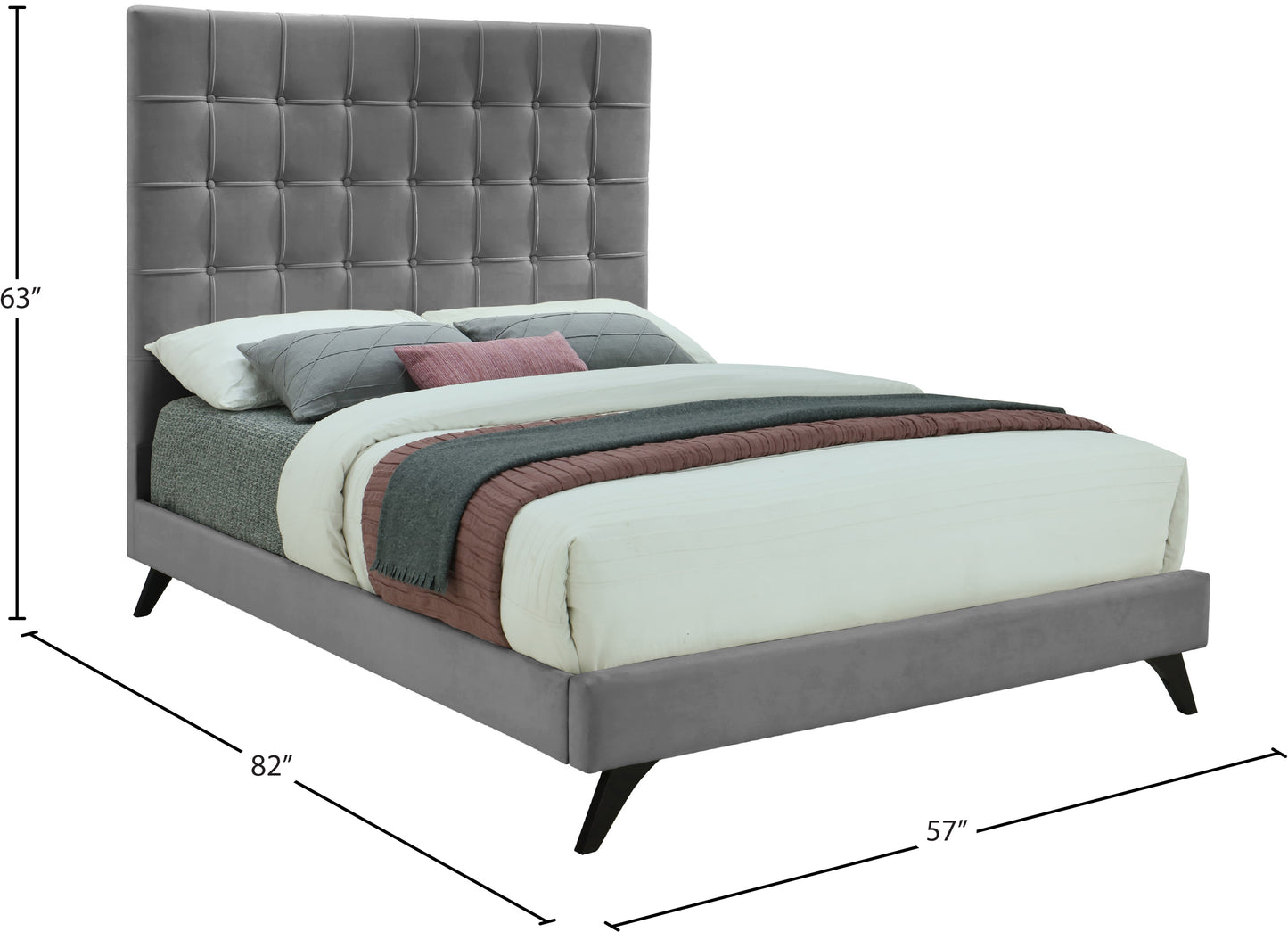 naya grey velvet full bed f