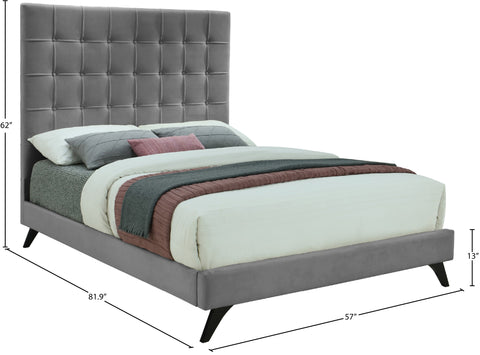 Linden Grey Velvet Upholstered Full Bed, 1 Piece