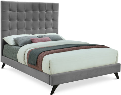 Linden Grey Velvet Upholstered Full Bed, 1 Piece