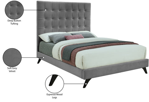 Linden Grey Velvet Upholstered Queen Bed, 1 Piece