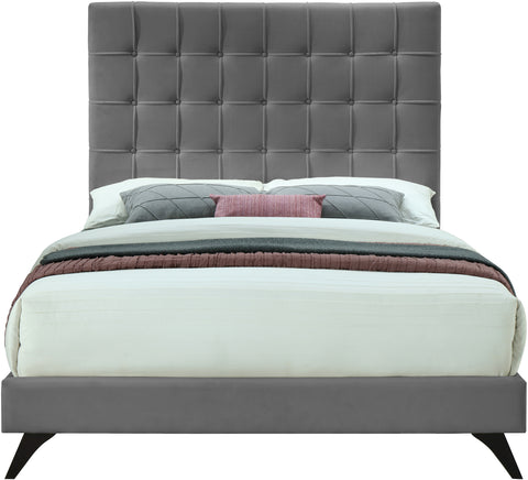 Linden Grey Velvet Upholstered Queen Bed, 1 Piece