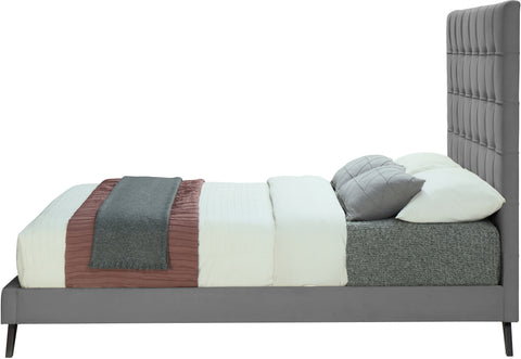 Linden Grey Velvet Upholstered Queen Bed, 1 Piece