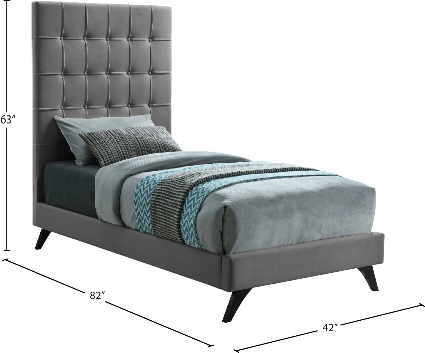 naya grey velvet twin bed t