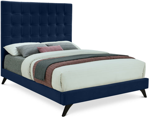 Linden Navy Velvet Upholstered Full Bed, 1 Piece