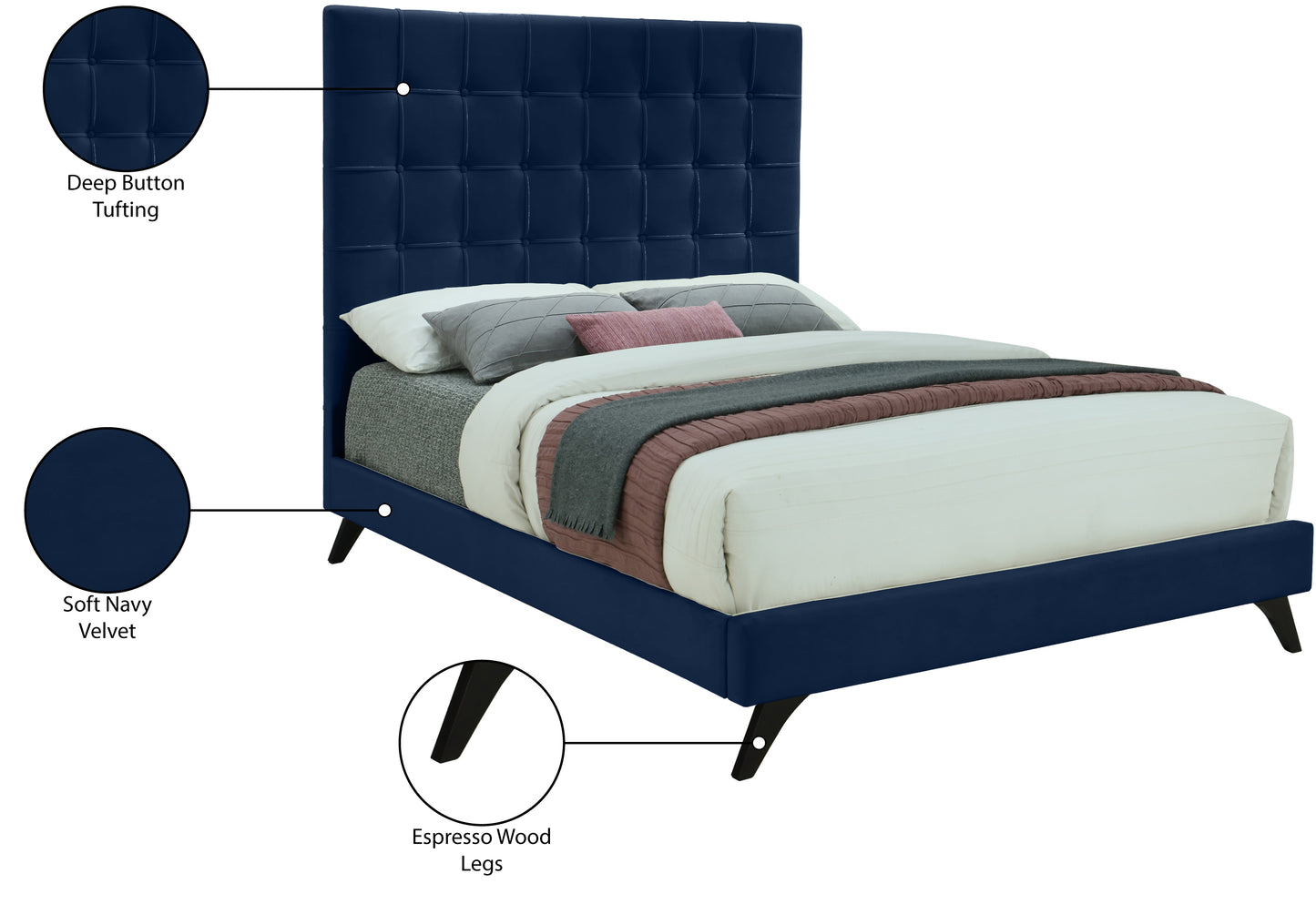 naya navy velvet king bed k