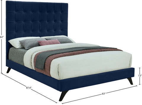 Linden Navy Velvet Upholstered Queen Bed, 1 Piece