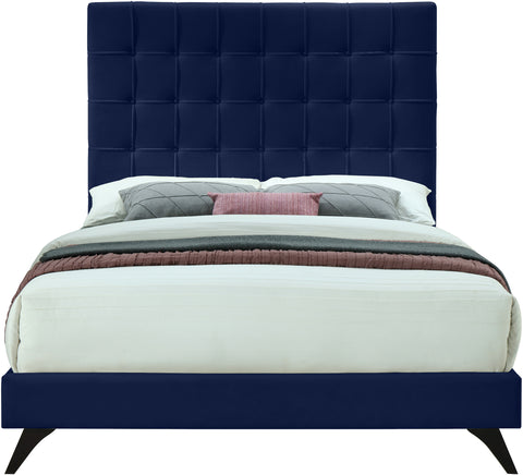 Linden Navy Velvet Upholstered Queen Bed, 1 Piece