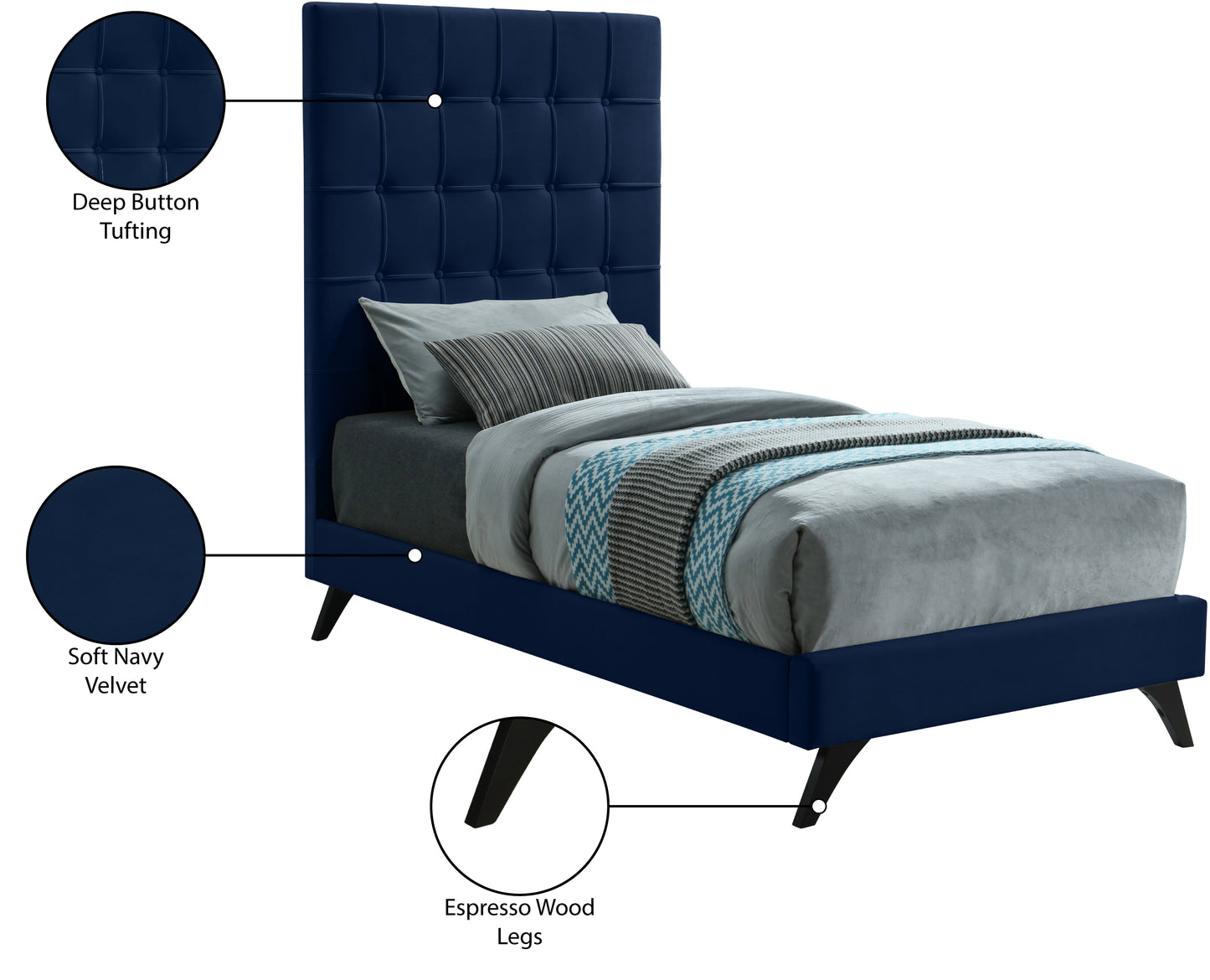 naya navy velvet twin bed t