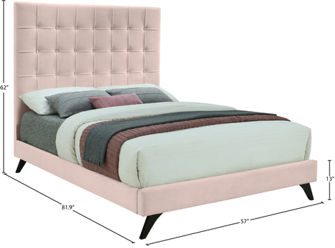Linden Pink Velvet Upholstered Full Bed, 1 Piece