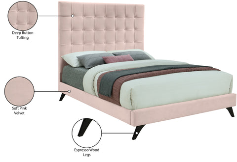 Linden Pink Velvet Upholstered Full Bed, 1 Piece