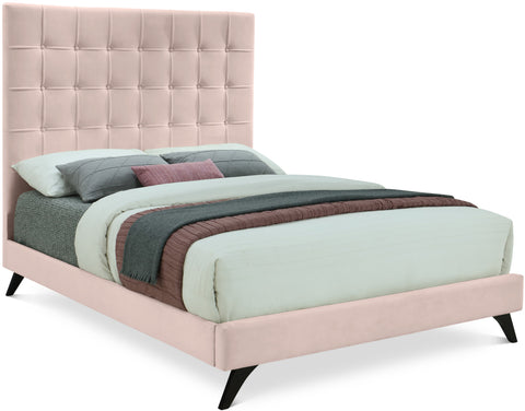 Linden Pink Velvet Upholstered Full Bed, 1 Piece