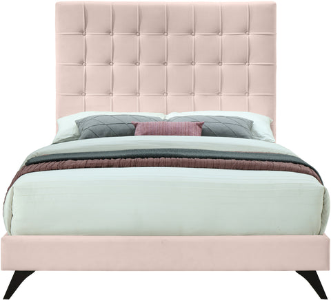 Linden Pink Velvet Upholstered Full Bed, 1 Piece