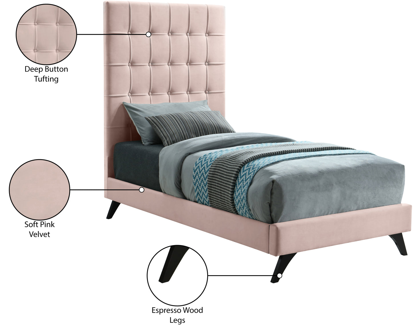 naya pink velvet twin bed t