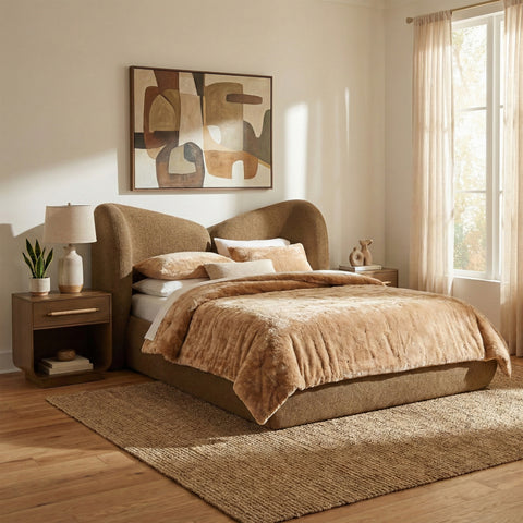 Laurel Brown Chenille Fabric Upholstered Full Bed, 1 Piece