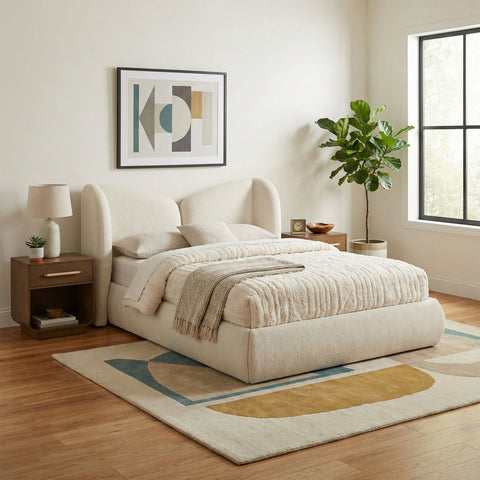 Laurel Cream Chenille Fabric Upholstered Queen Bed, 1 Piece