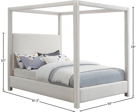 Farrah Cream Linen Textured Fabric Upholstered Full Bed, 1 Piece (Style 3)