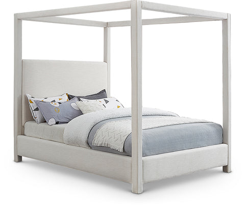 Farrah Cream Linen Textured Fabric Upholstered Full Bed, 1 Piece (Style 3)