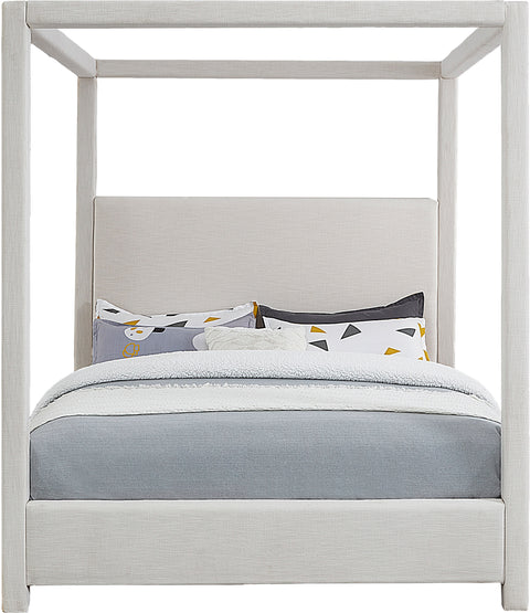 Farrah Cream Linen Textured Fabric Upholstered Full Bed, 1 Piece (Style 3)