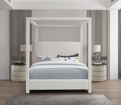 Farrah Cream Linen Textured Fabric Upholstered Full Bed, 1 Piece (Style 3)